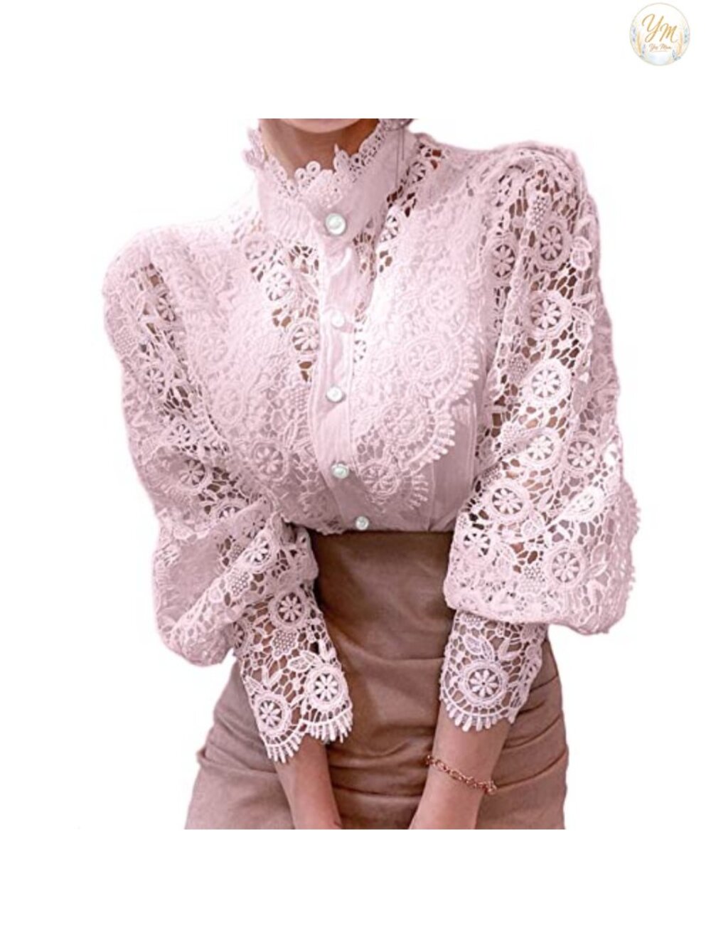 Lace Trim Victorian Blouse Button Down Long Sleeve Women's
